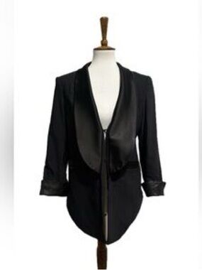 Alice + Olivia Black Satin-Trim Open Front Blazer